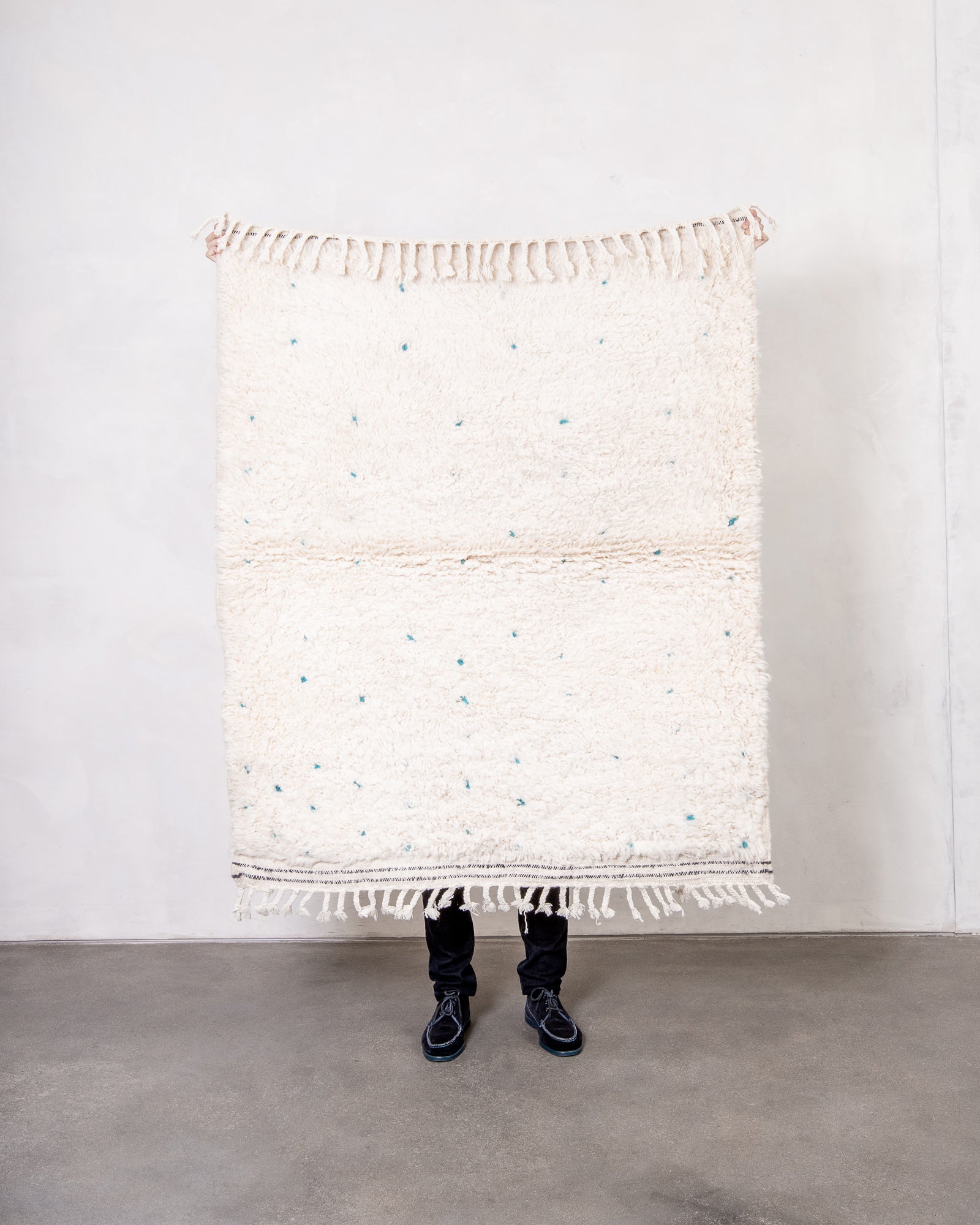 Modern, designer, handcrafted Berber rug from Morocco. Beniourain carpet with beautiful colours and patterns and fluffy wool texture.